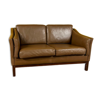 Danish vintage 2 seater brown leather sofa