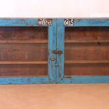 Old Burmese teak wall display case original blue patina