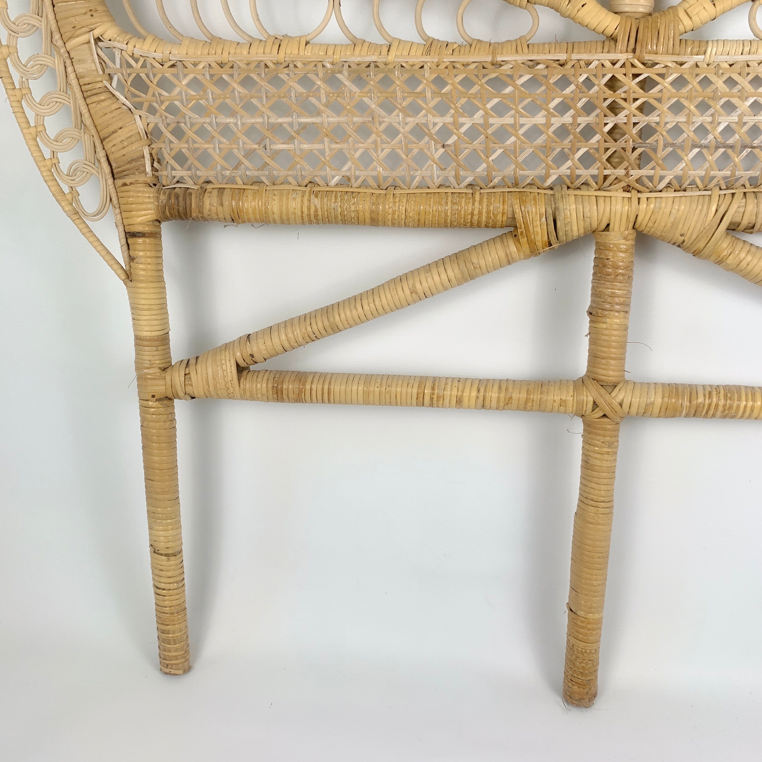Rattan headboard decoration peacock tail