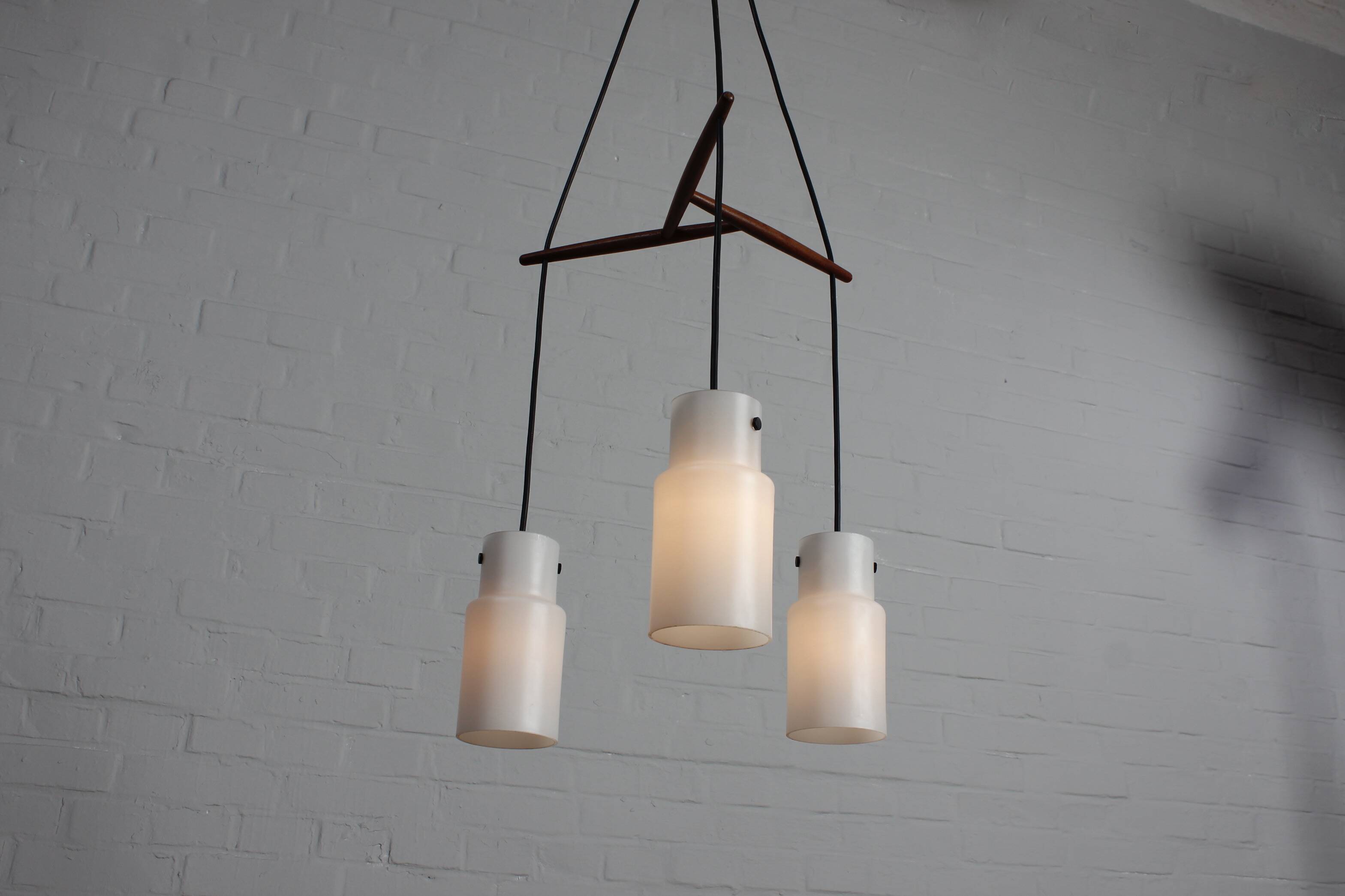 Three-flame Danish ceiling lamp teak vintage