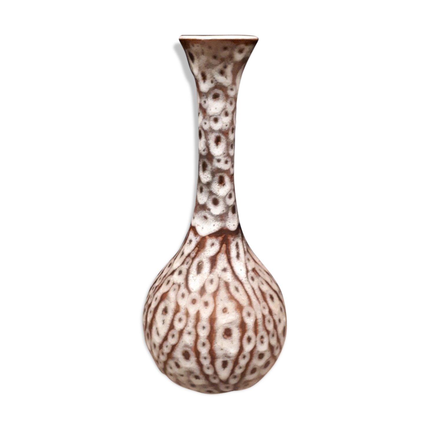 Long-necked vase from the 20s and 40s enamelled sandstone artist Tf's signature