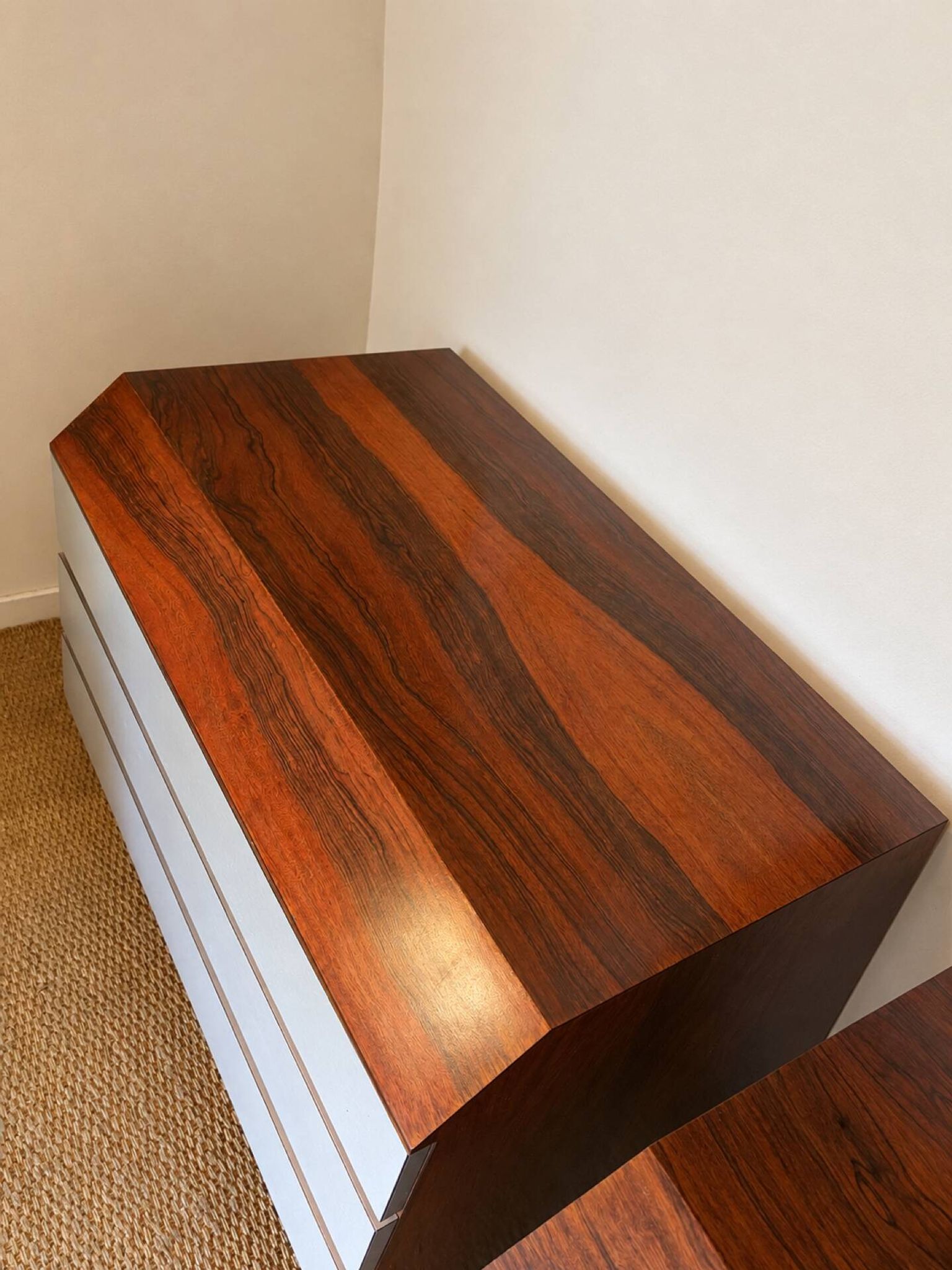 Pair of vintage rosewood and brushed aluminium chests of drawers