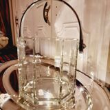 Vintage Crystal Ice Bucket with Metal Handle from the 70s