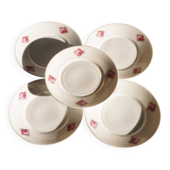 Set of 5 dessert plates with floral decoration, Epiag, Czechoslovakia