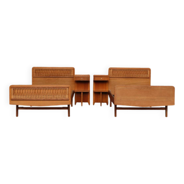 Pair of twin beds and bedside tables 1950