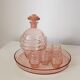 Vintage 1950s Pink Crystal Decanter Liquor Set