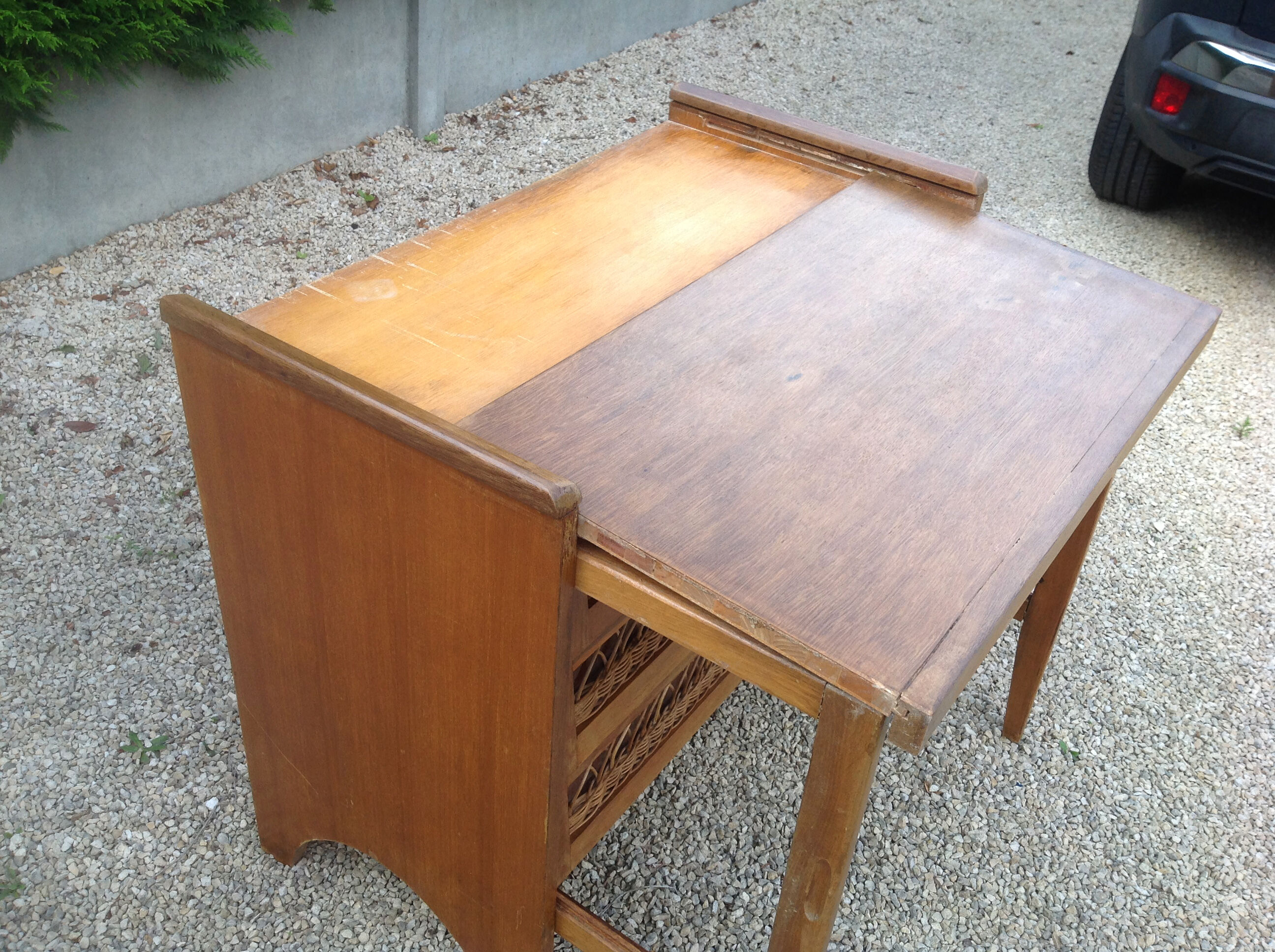 Vintage oak and rattan chest of drawers