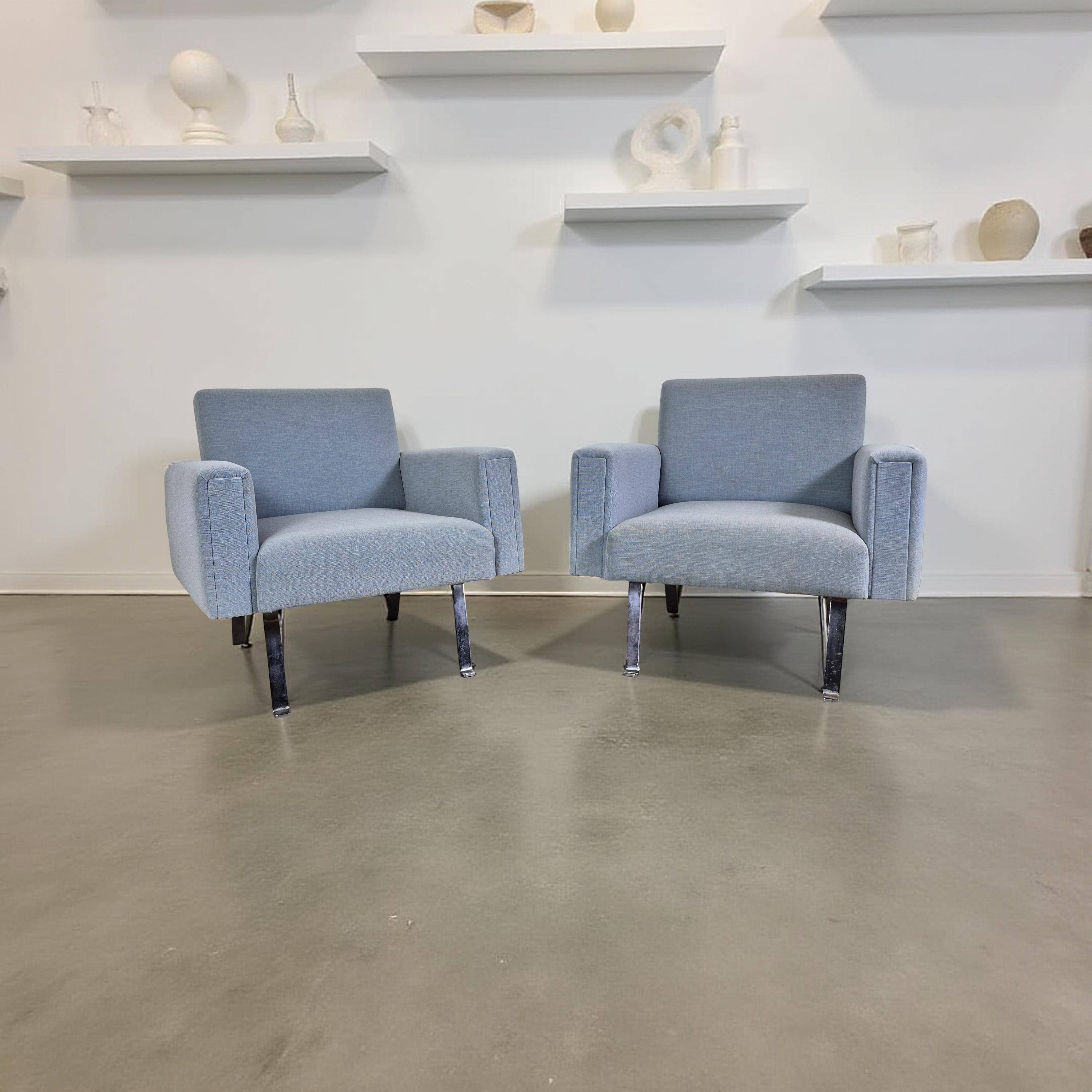Set of 2 mid-century blue arm chairs, Germany 1950s