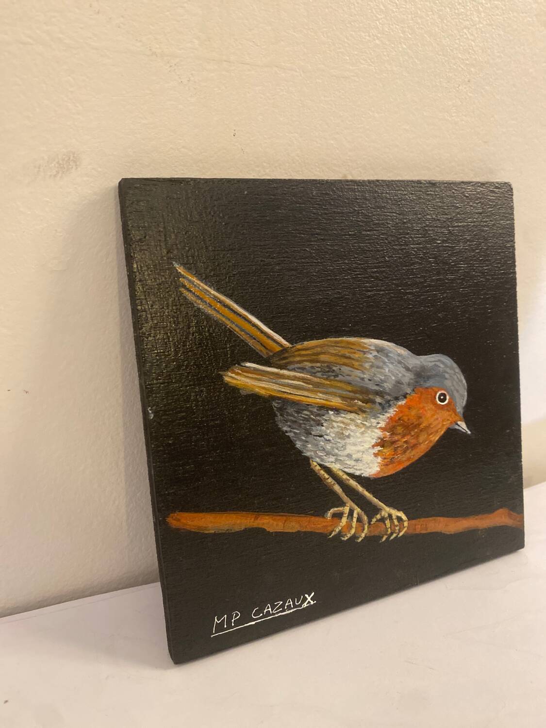 Oiseau peinture sur bois