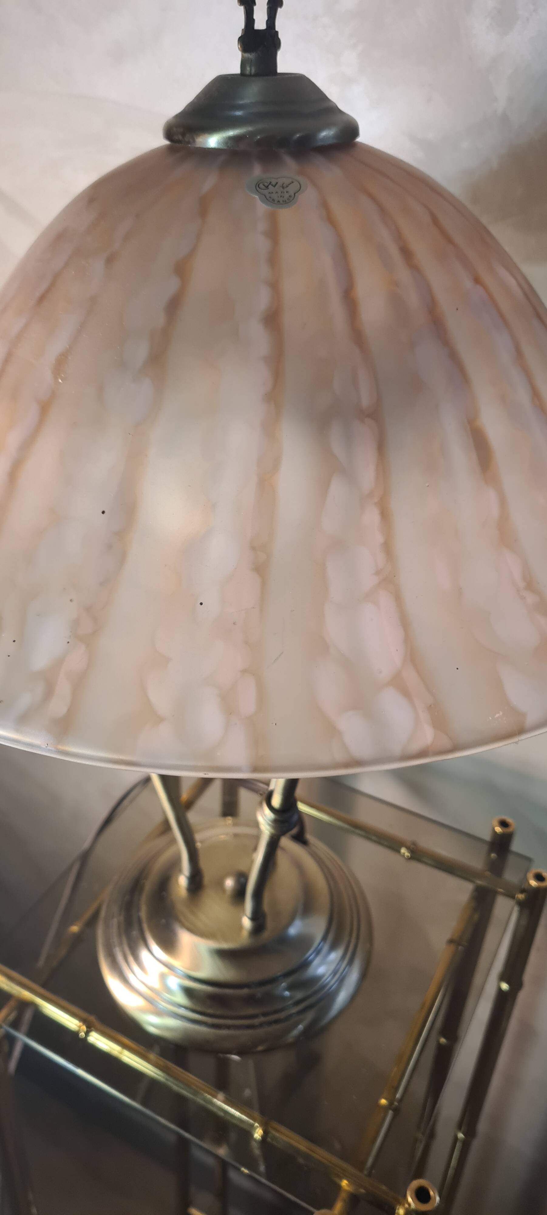 brushed brass lamp glass shade vianne 1970 to 80 with independent pulls h47x35