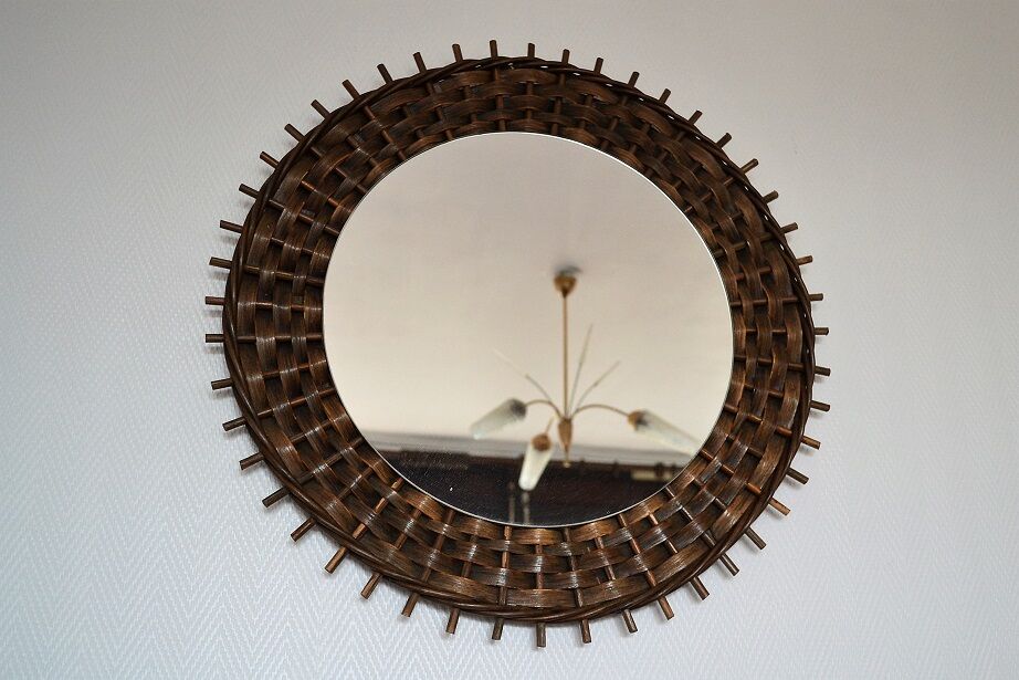 Vintage rattan sun mirror 1960s