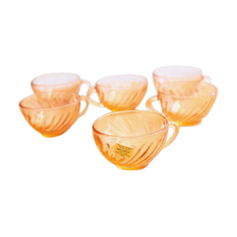 6 cups arcopal transparent pink glass arcoroc