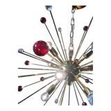Transparent and red “star” chandelier in sputnik murano glass