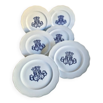 6 old monogrammed flat plates Brown Westhead More & Co XIX