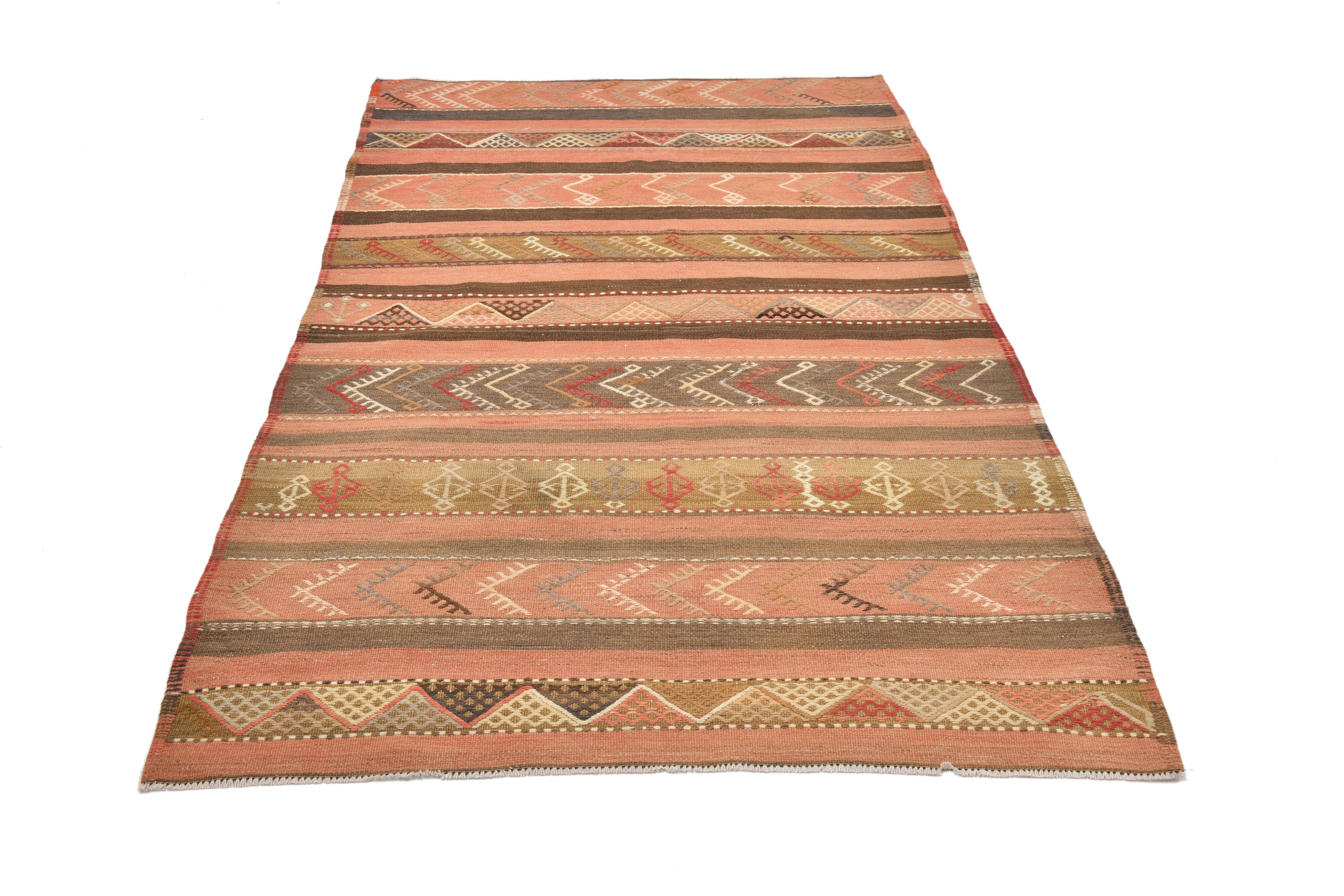 Tapis Kilim rouge et marron fait main
