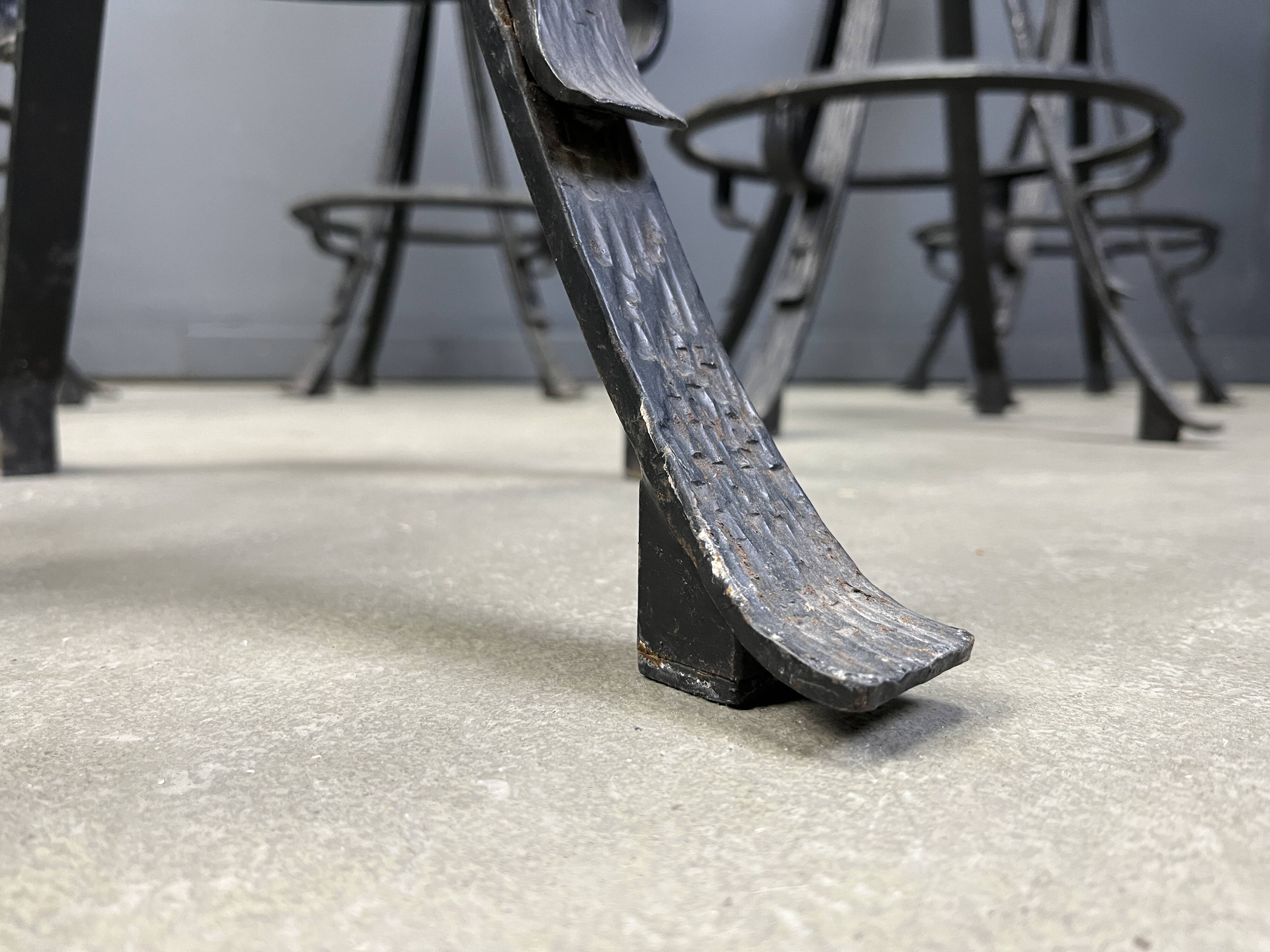 Vintage brutalist wrought iron bar stools, 1970s - set of 6