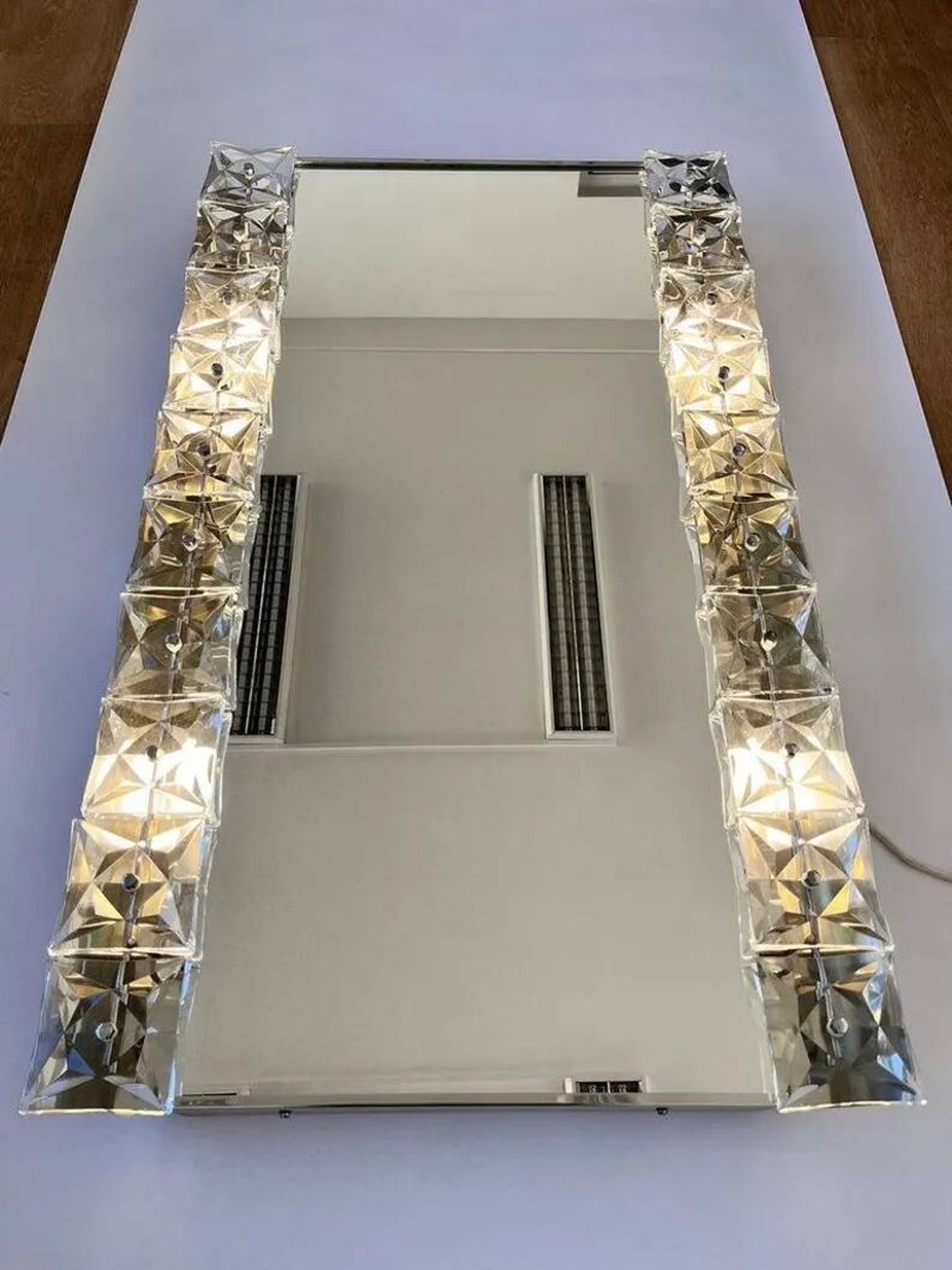 Large Midcentury Illuminated / Backlit Crystal Mirror Kinkeldey, Germany, 1970s