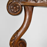 Louis XIII office armchair in leather and walnut carved around 1860