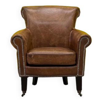 Fauteuil club en cuir marron 1980