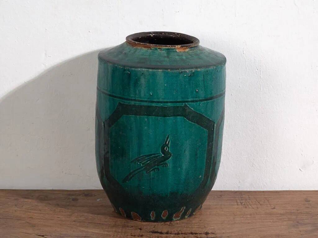Antique green glazed ceramic vase (circa 1820) #35