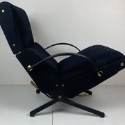 Midcentury dark navy blue Italian lounge chair by Osvaldo Borsani for Tecno, 1950s