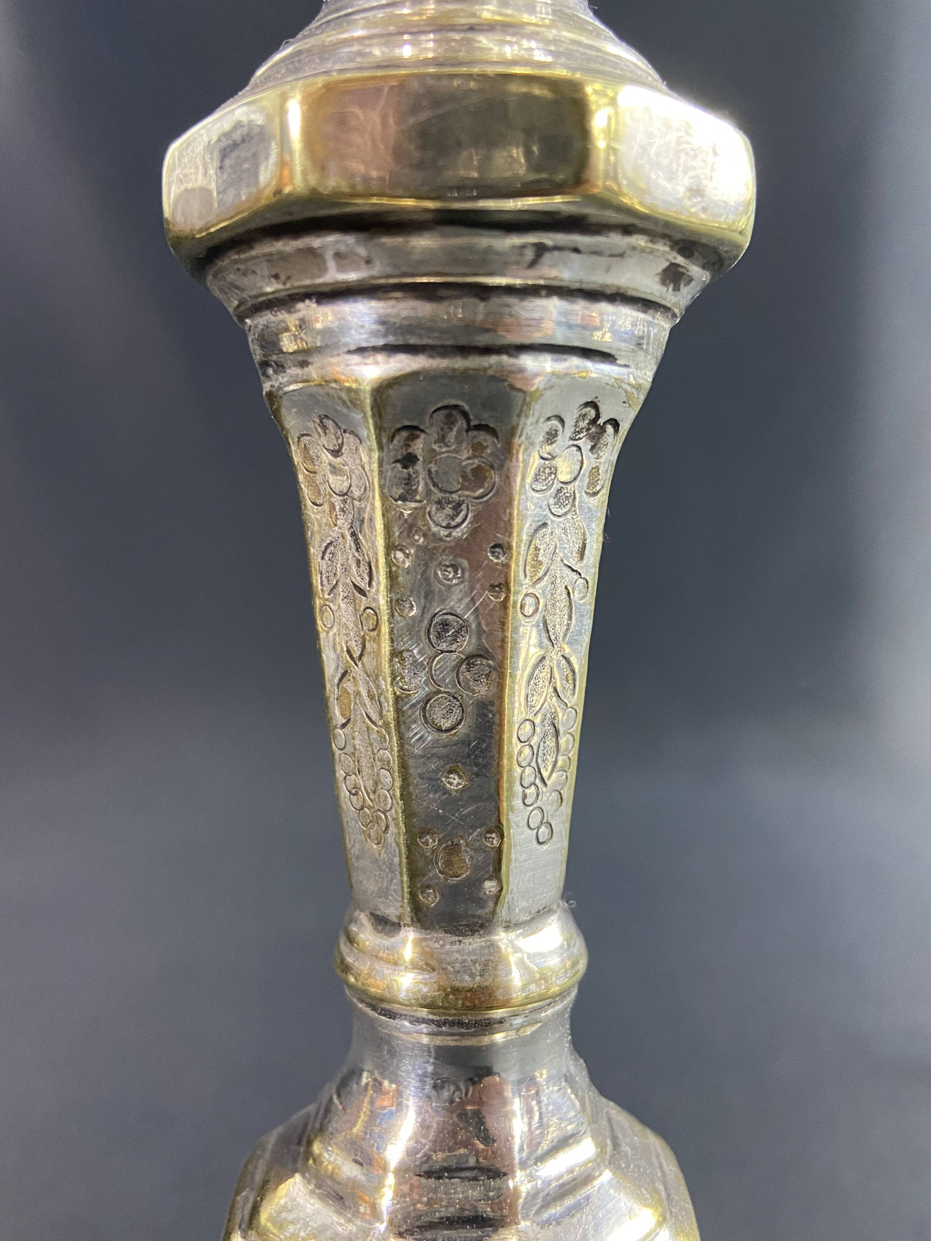 18th century Regency candlestick in silvered bronze with chiseled floral decoration