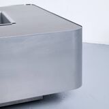 1970s COFFEE TABLE BAR BRUSHED STEEL AND BROWN MELAMINE