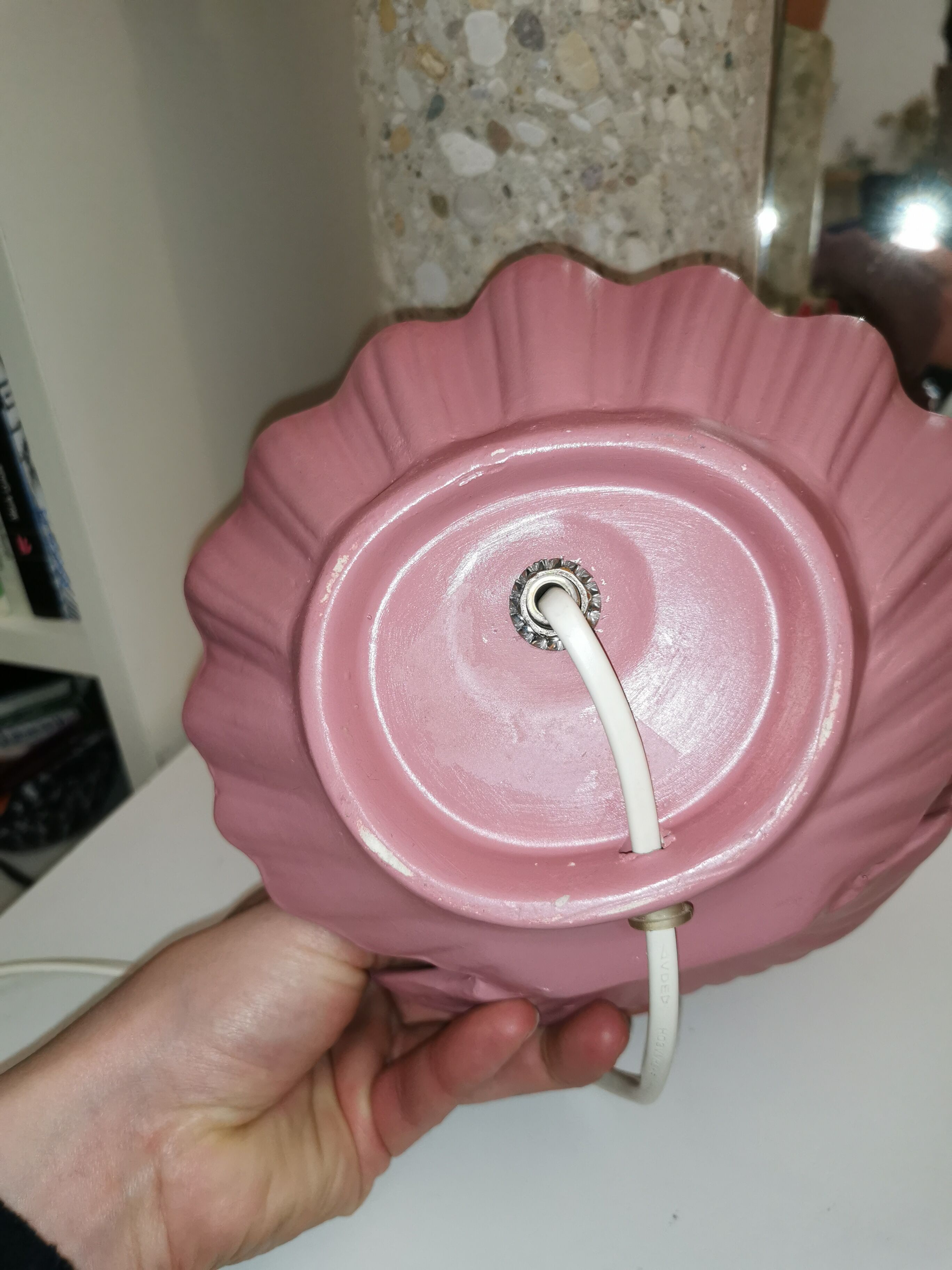 Ceramic shell lamp and opaline bead, saint-jacques, france, 1980