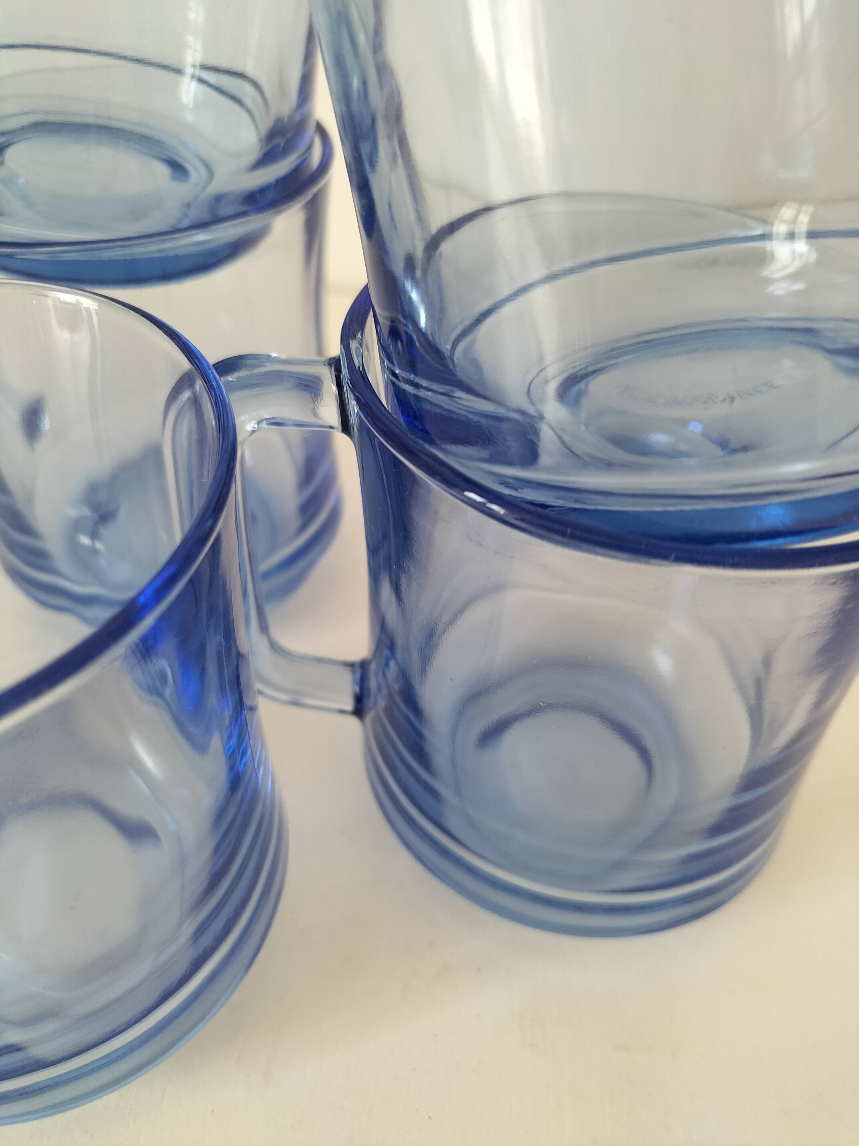 5 transparent blue Duralex mugs – French manufacturing