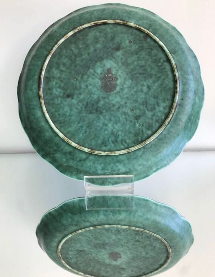 Plate with silver flowers inlay signed Gustavsberg's Argenta