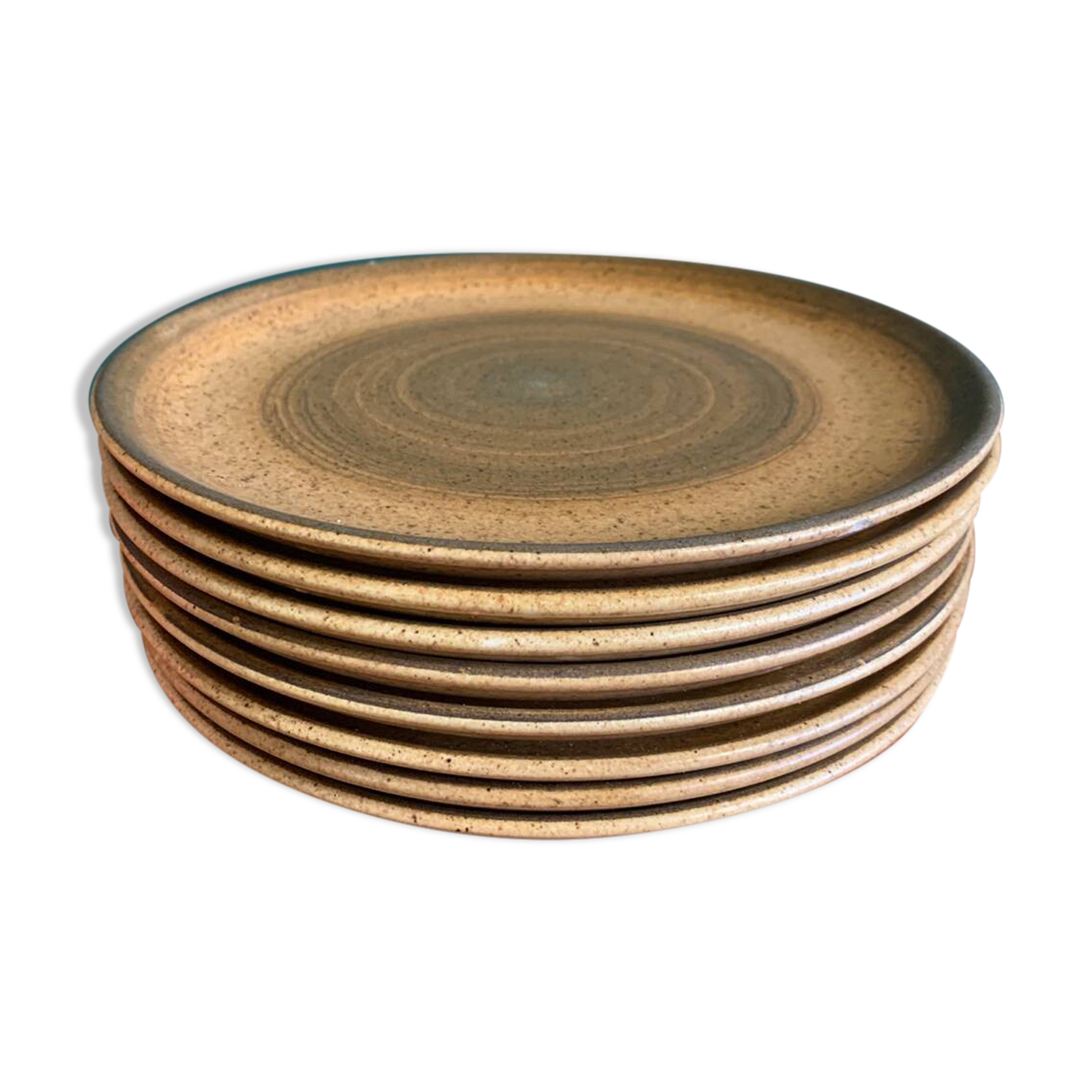 8 Longchamp enamelled stoneware plates, 1970