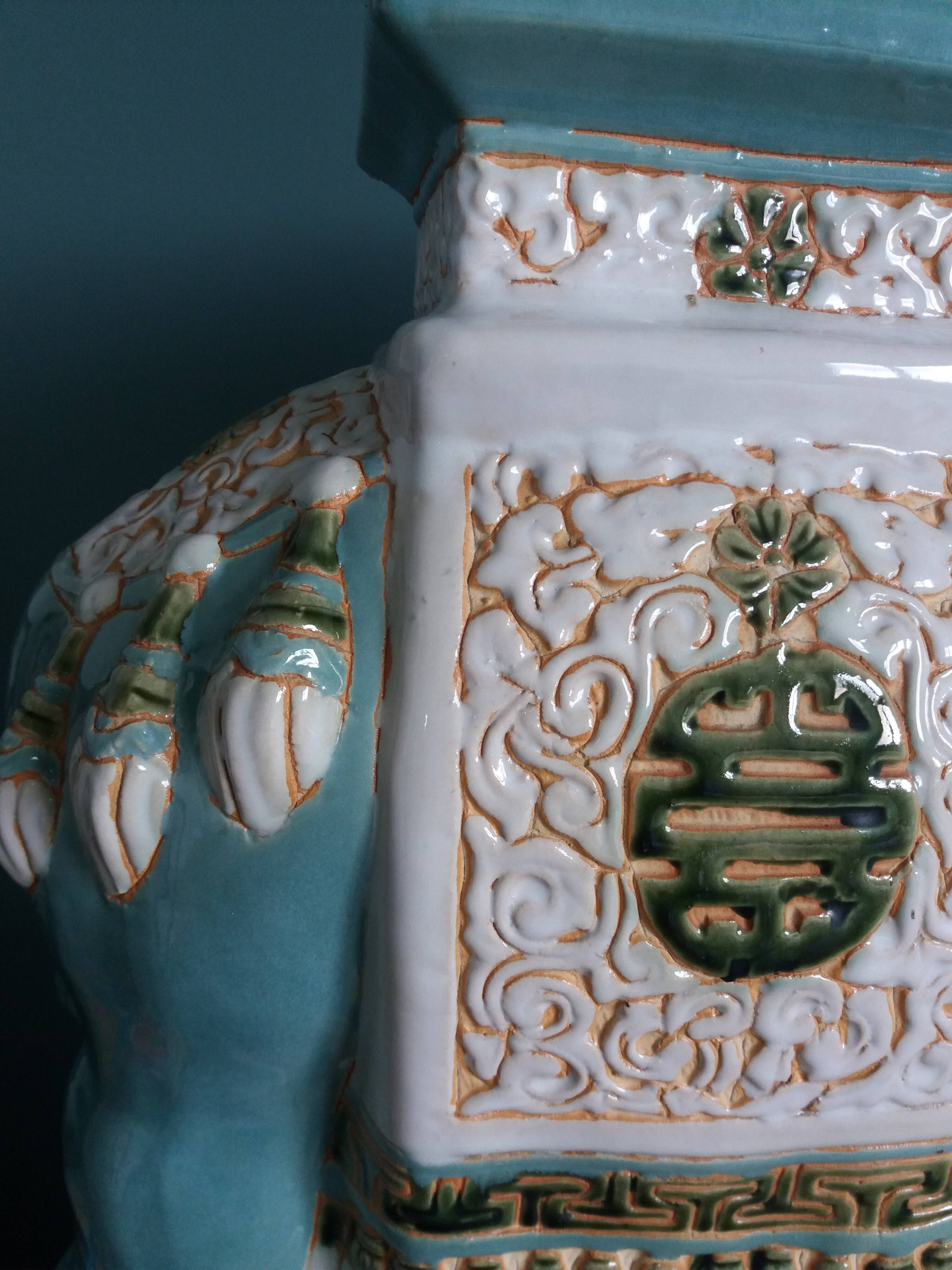 Green blue ceramic elephant