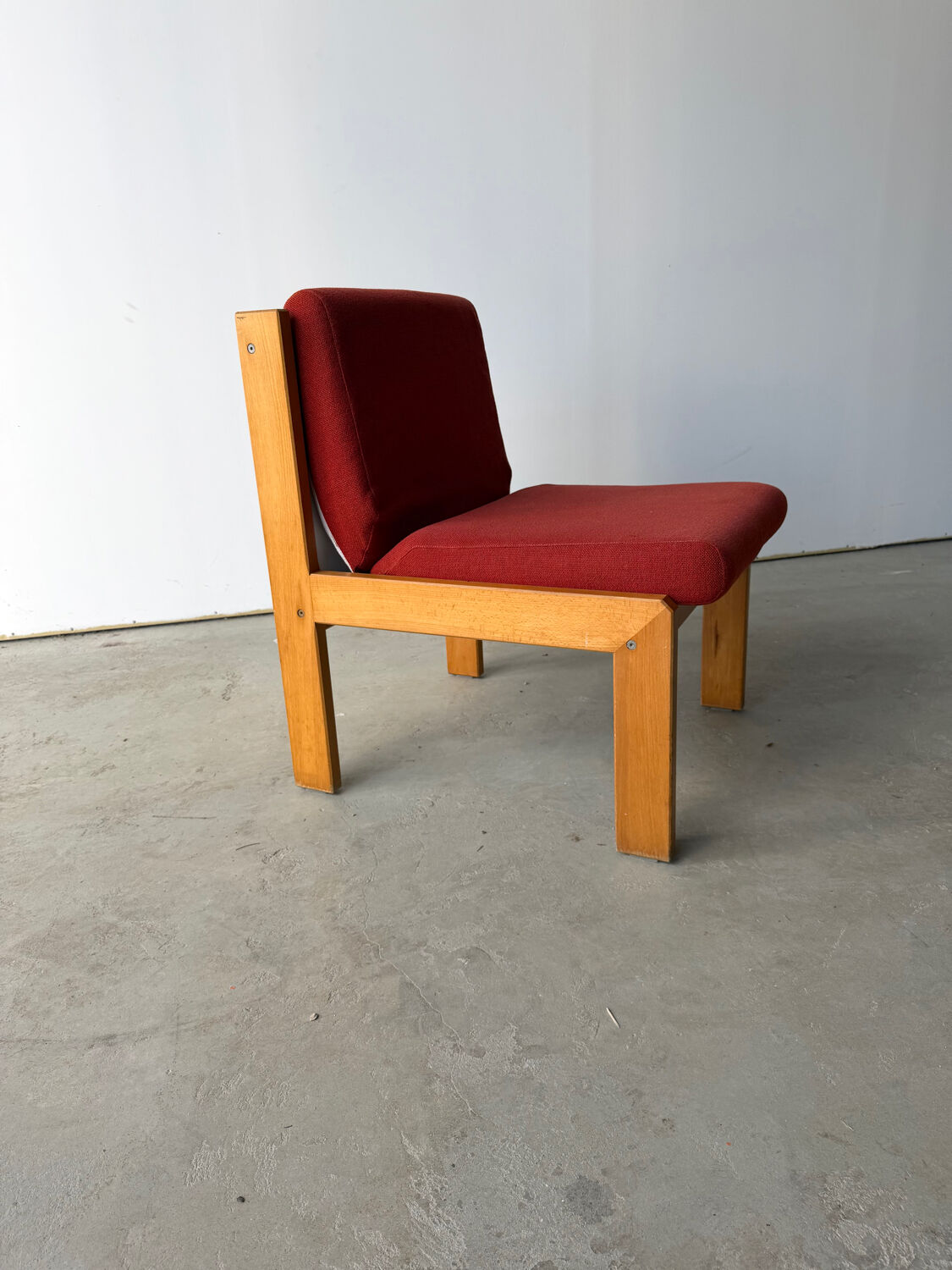 Brutalist design armchair by André Sornay in beech, vintage model.