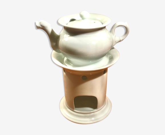 Ancienne tisanière veilleuse en porcelaine blanche
