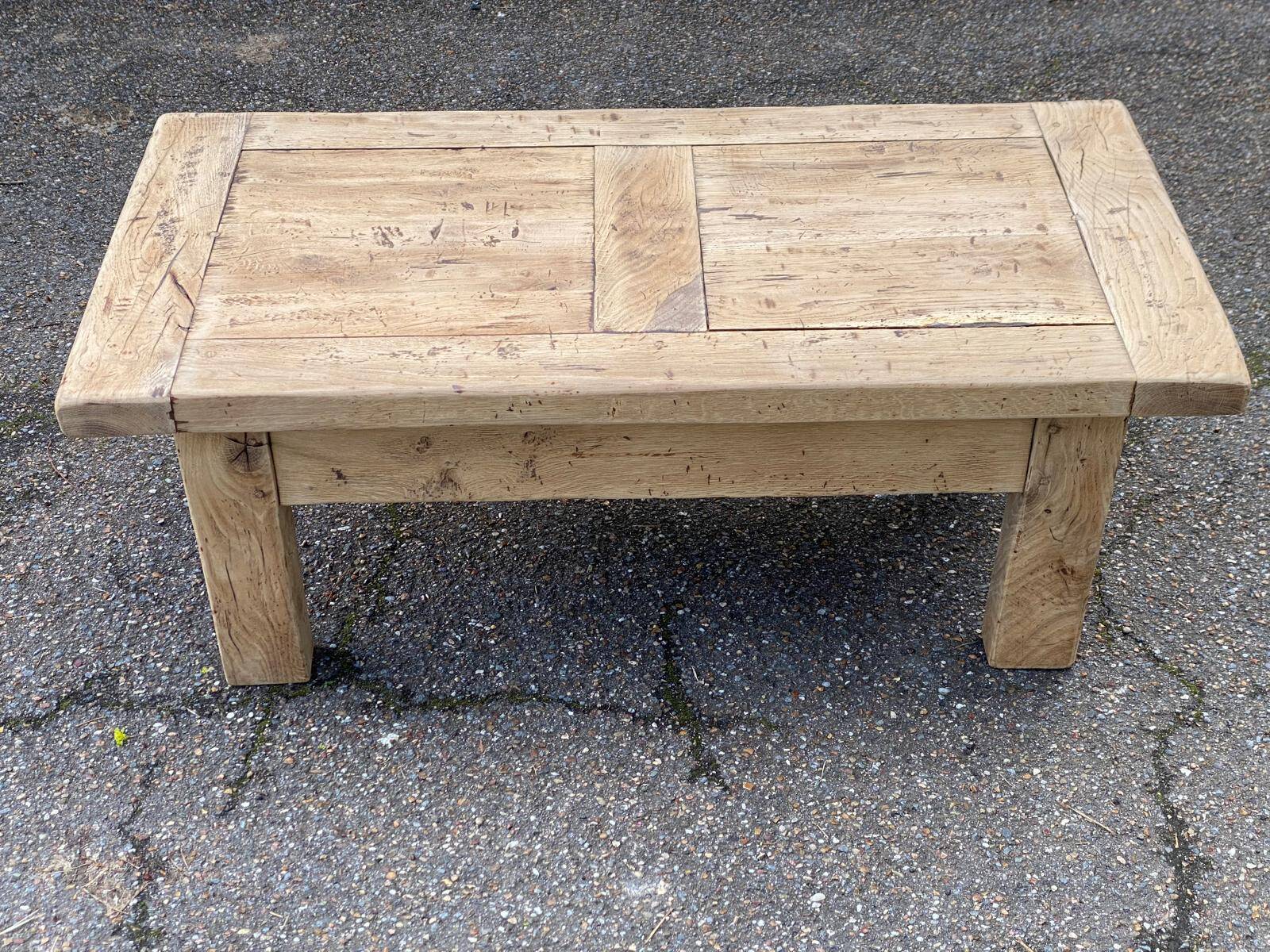 Renovated 19th-century solid oak farmhouse coffee table.