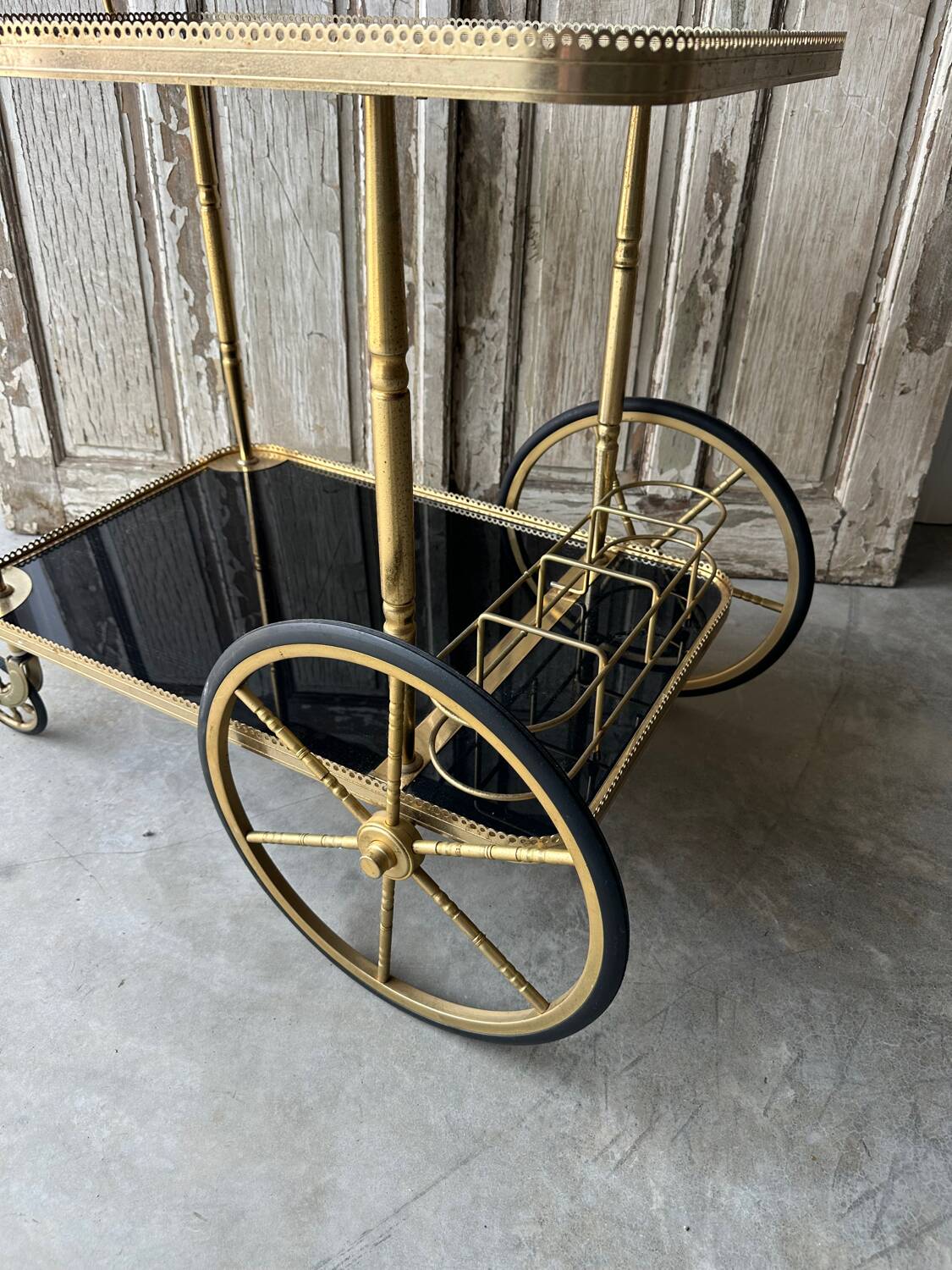 Vintage black and gold rolling trolley
