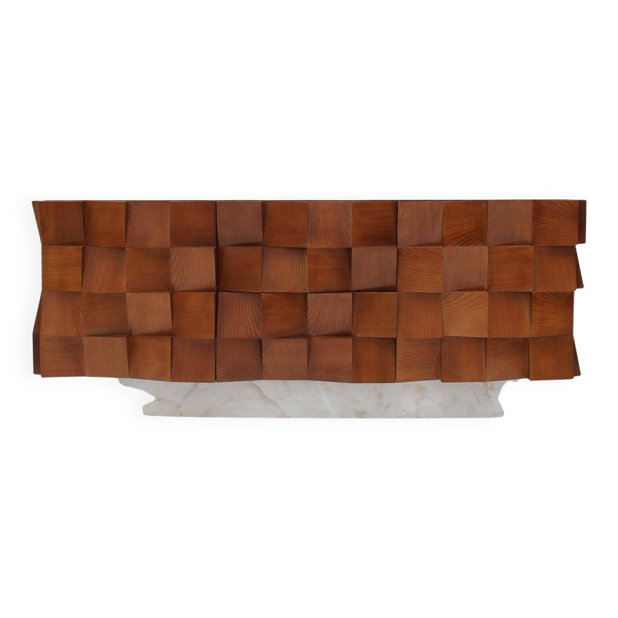 Brutalist Style Sideboard In Solid Wood and Siena Marble
