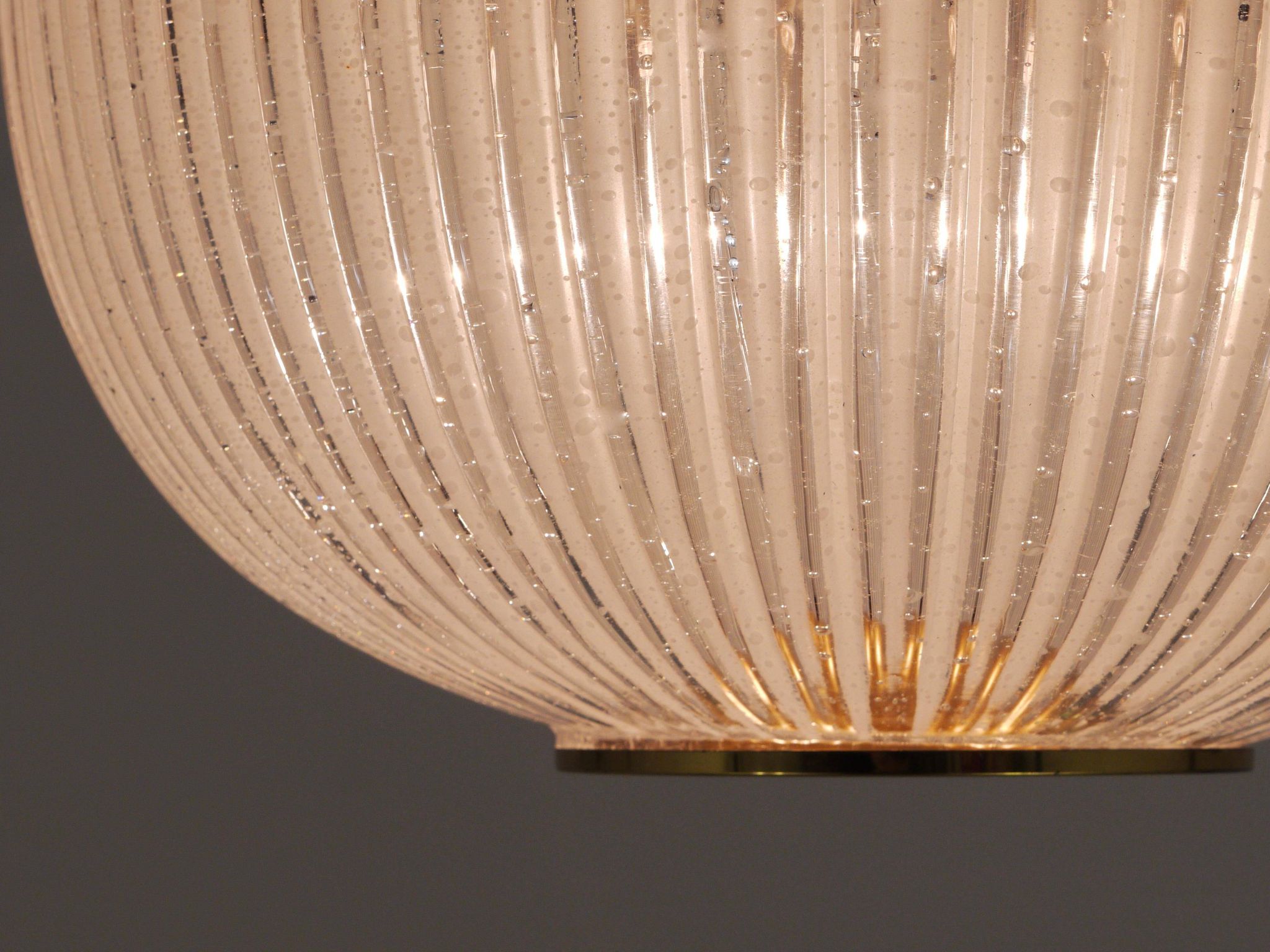 Large striped glass ceiling lamp in brass, Limburg, Germany, 1970s.