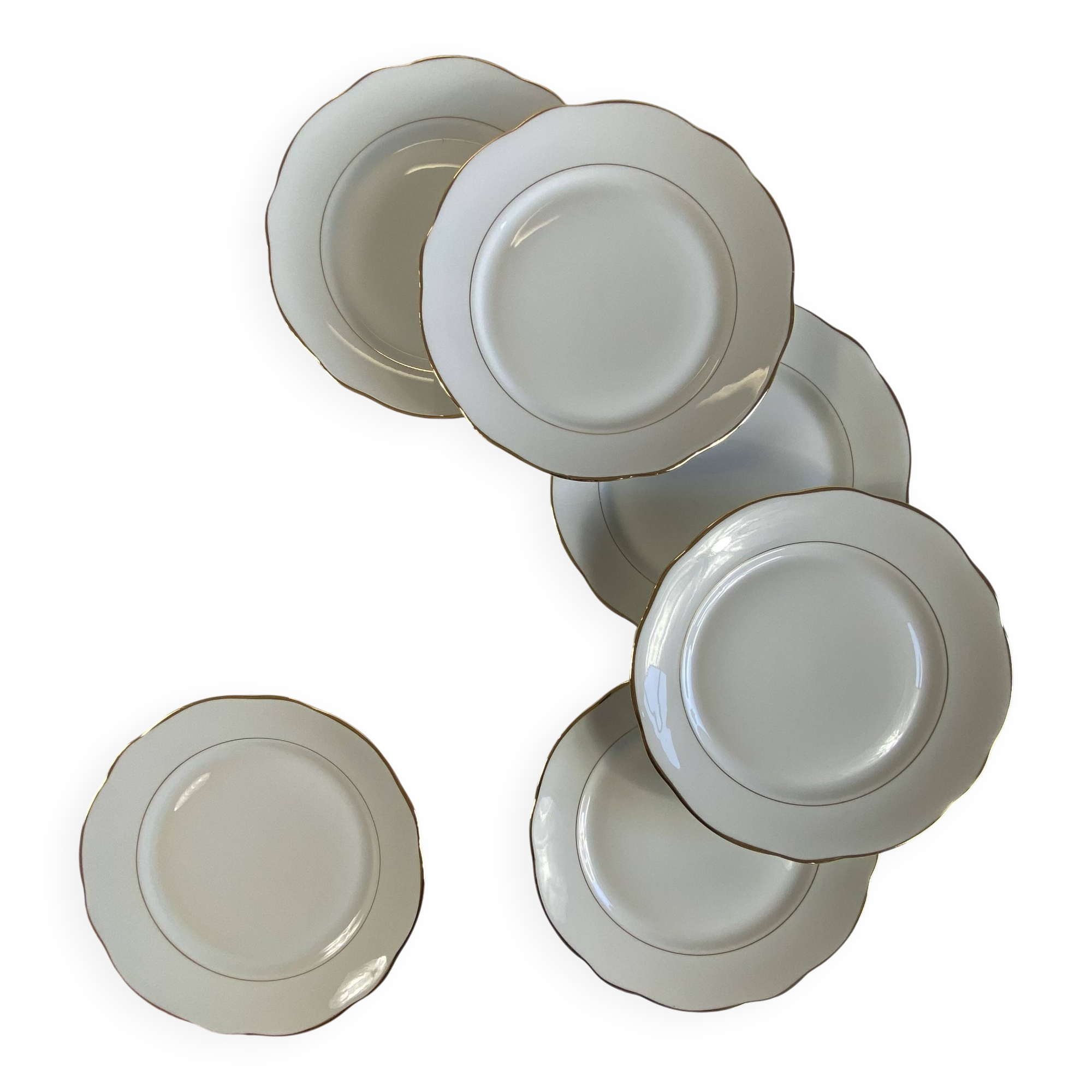 6 antique Lamotte porcelain dinner plates from Sologne with gilding
