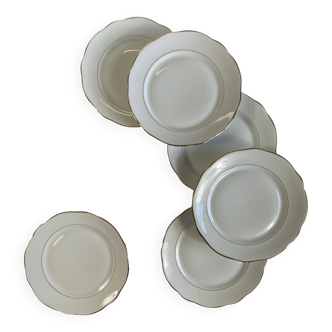 6 antique Lamotte porcelain dinner plates from Sologne with gilding