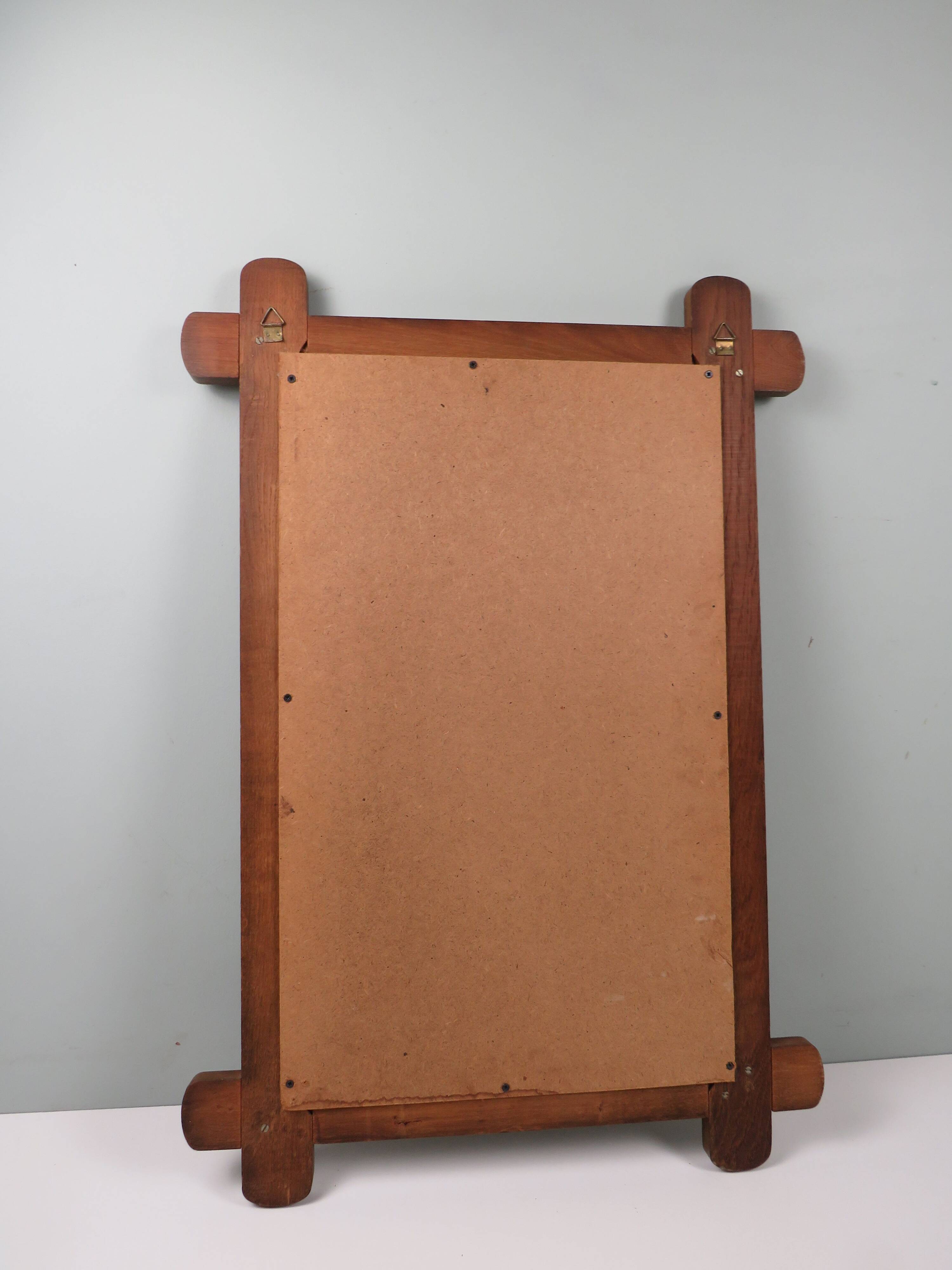 Grand miroir brutaliste sculpté à la main en chêne des années 1960