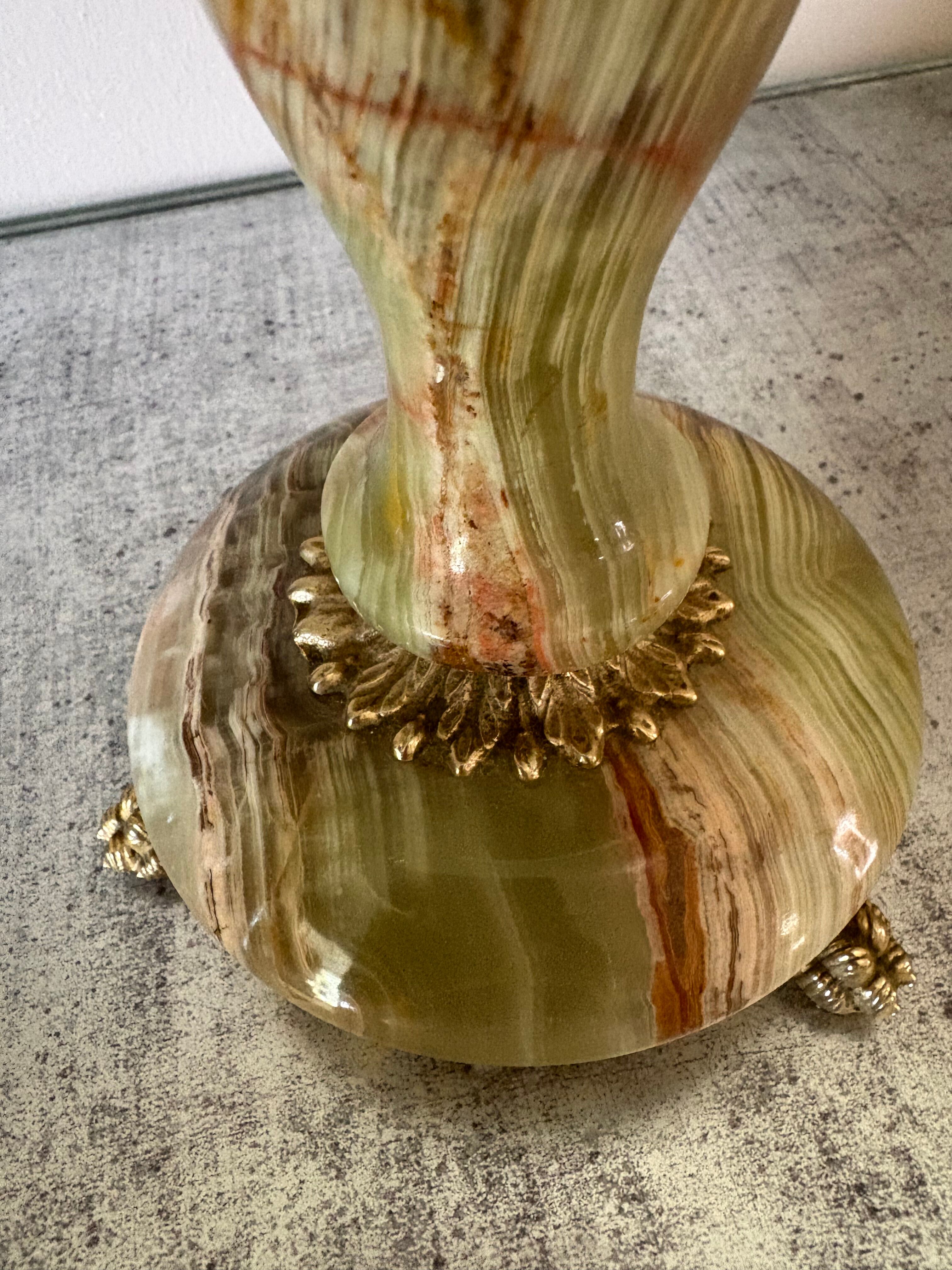Miroir de table vintage en onyx vert et laiton doré