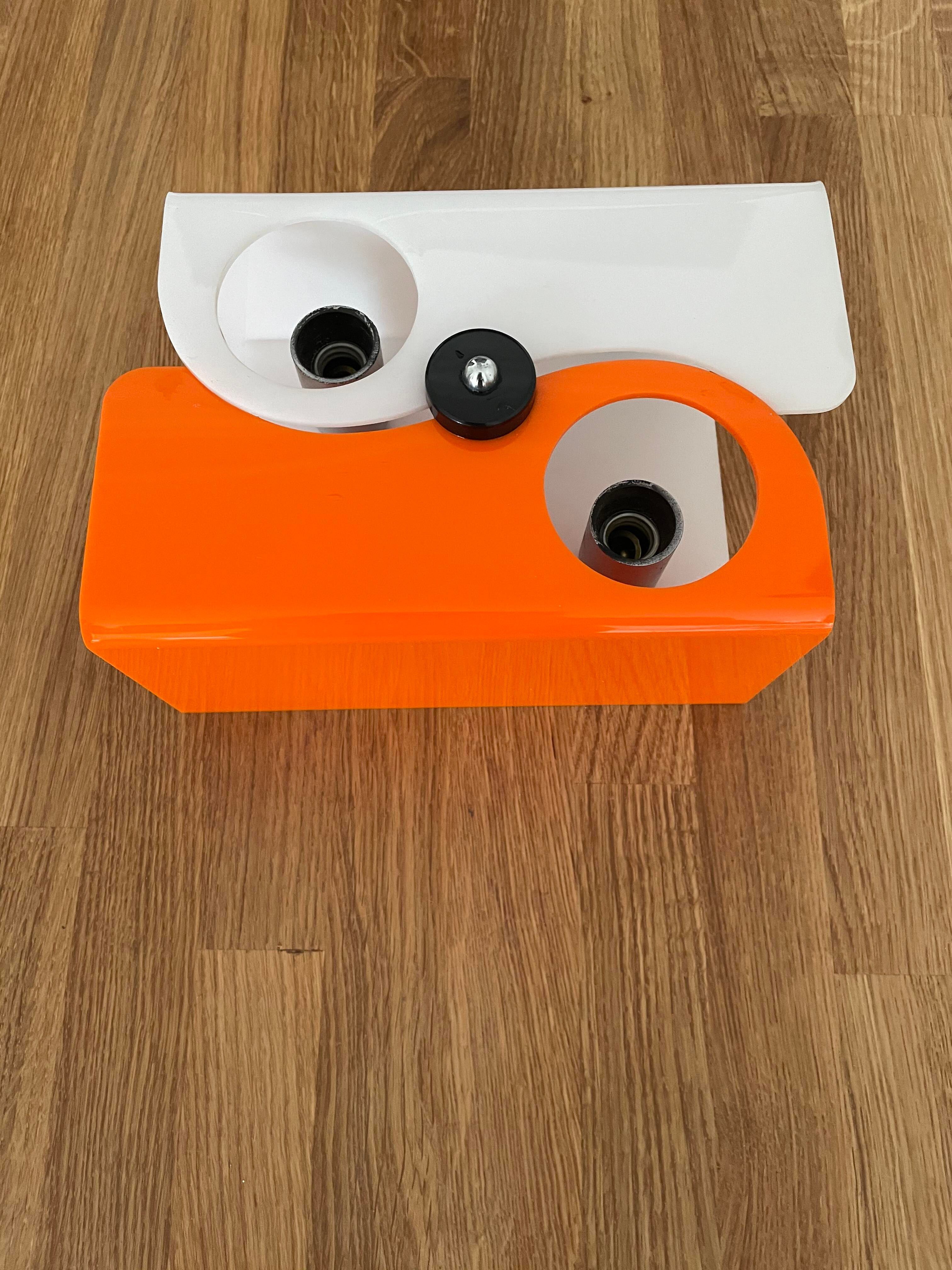 Vintage two-light wall lamp, ABS orange and white, France 1970