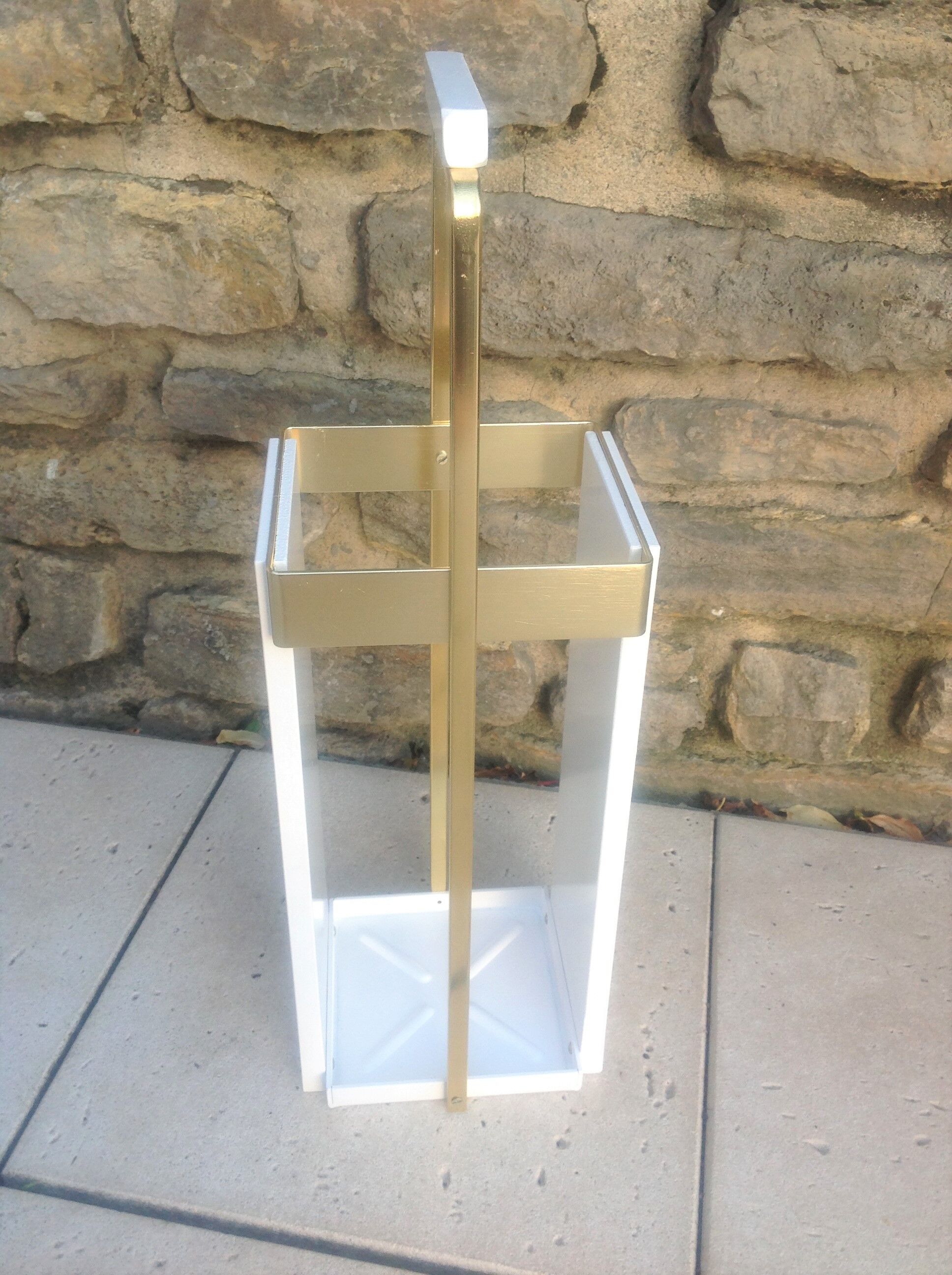 White lacquered wood and brass umbrella stand / vintage 60s-70s