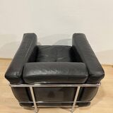 Black Leather LC2 Club Chair with Chromed Frame by Le Corbusier for Cassina, 1965