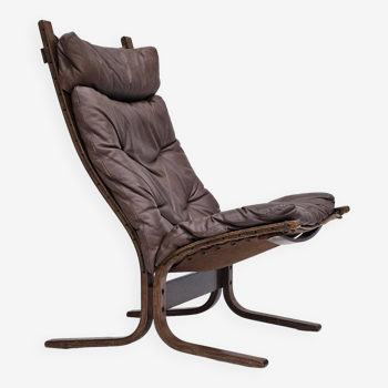 Années 1970, design norvégien, chaise longue "Siesta" d'Ingmar Relling, cuir, bois courbé.