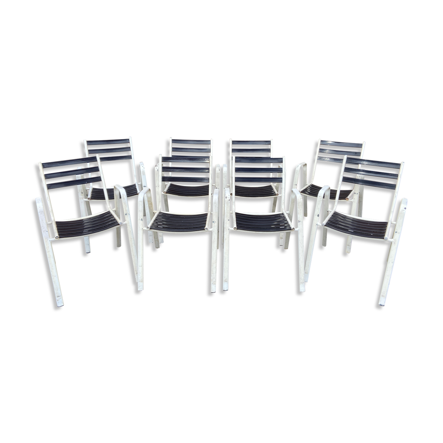 Set of 8 vintage terrace garden chairs 1970
