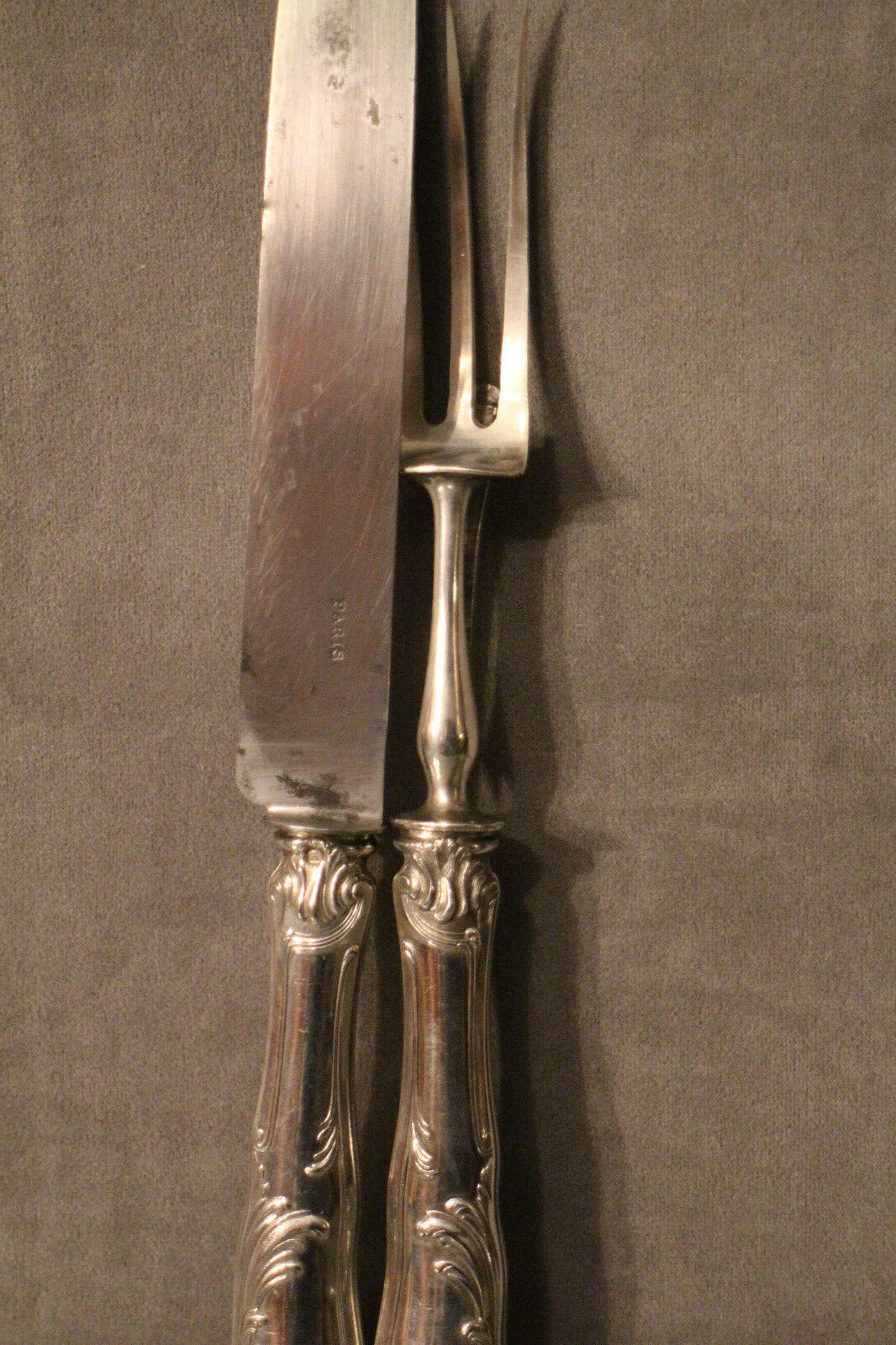 Cutting service knife handles silver Minerve style Rocaille Louis XV