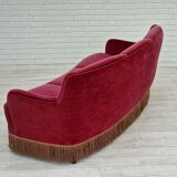1970s, Danish vintage 2 seater "Banana" sofa, cherry-red velour, original very good condition.