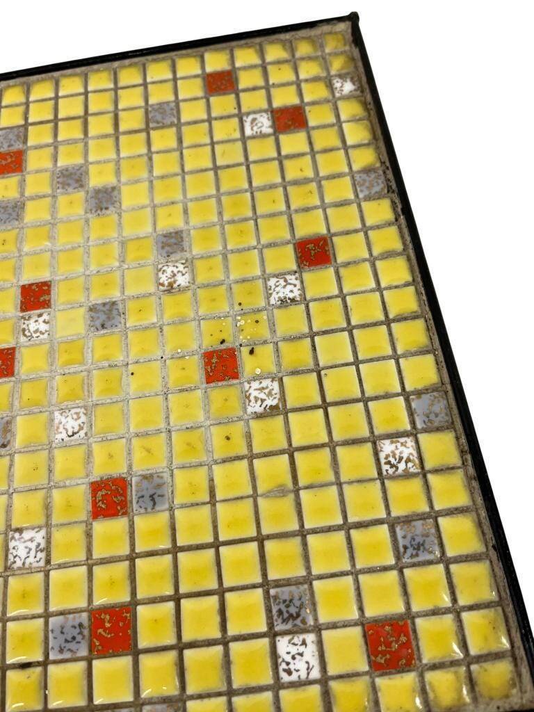 Mini vintage yellow plant table / mosaic side table